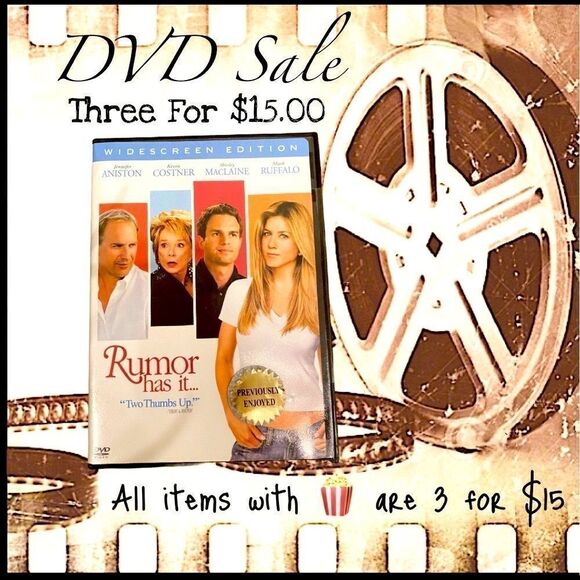 🍿3/$15 DVD Rumor Has It Jennifer Aniston, Kevin Costner, Shirley McClain PG13 - Picture 1 of 12